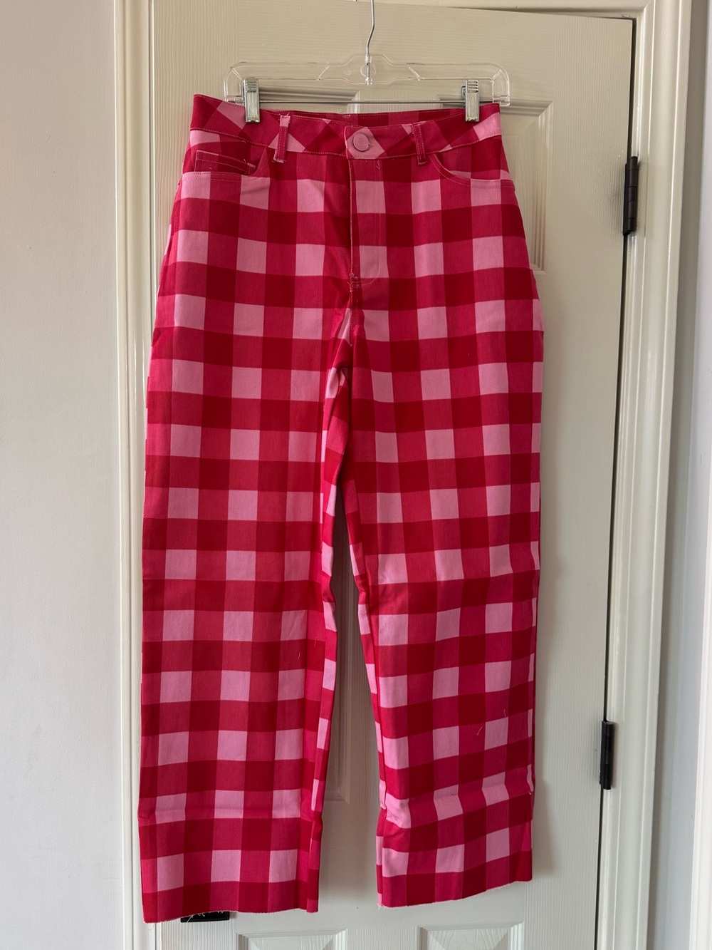 Masseys Women’s Pink Check Plaid Wide-Leg Pants